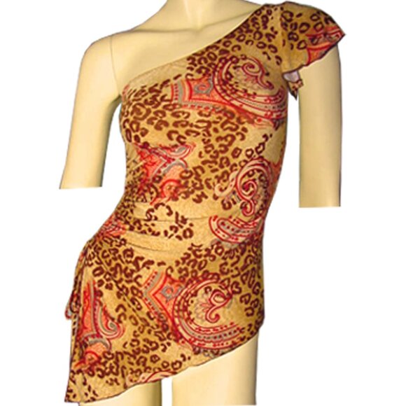 New Y2K One Shoulder Top Bodycon Made USA Leopard Animal Print Brown Resort Wear - Picture 5 of 5